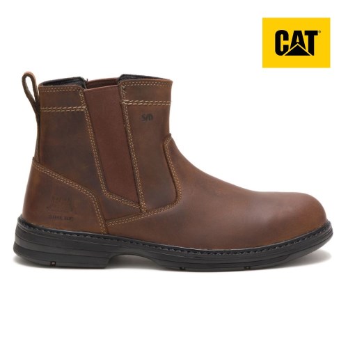 CAT Inherit Pull On Steel Toe Men's Work Boots Dark Brown (AU P-268) Australia